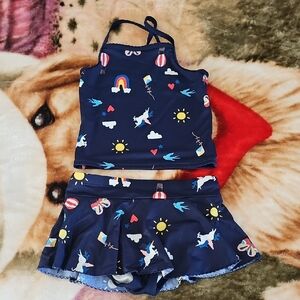 Hanna Andersson Navy Unicorn, Rainbow & Sun Two-Piece Swim Set